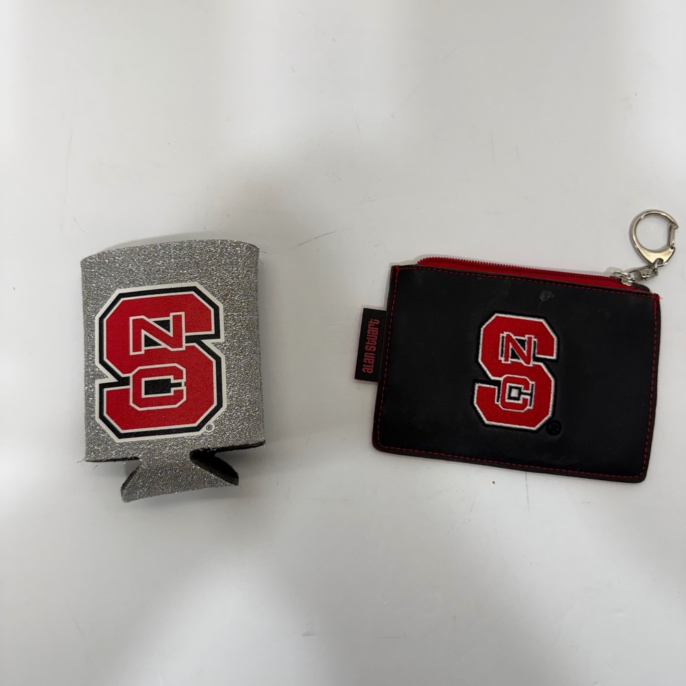 NC State Wolfpack Alan Stuart Zip Wallet Keychain and Silver Glitter Can Cooler